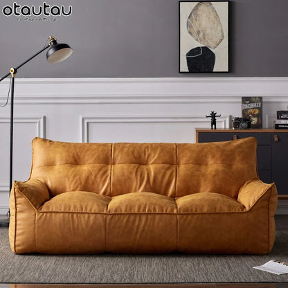 OTAUTAU 3-seat Retro Faux Leather Bean Bag Sofa Cover SF003【No Filler Inside ! You Need To Buy The Filler By Yourself！】