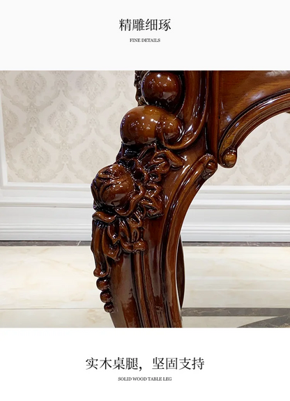 European-style all-solid wood dining table and chairs, living room, luxury villa home square table, French glass dining table