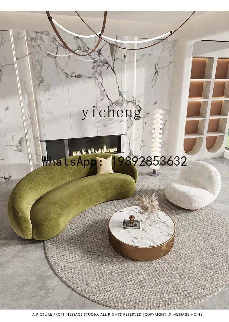 Q4  Light Luxury Velvet Curved Sofa Beauty Salon Clothing Store Moon-Shaped Sofa