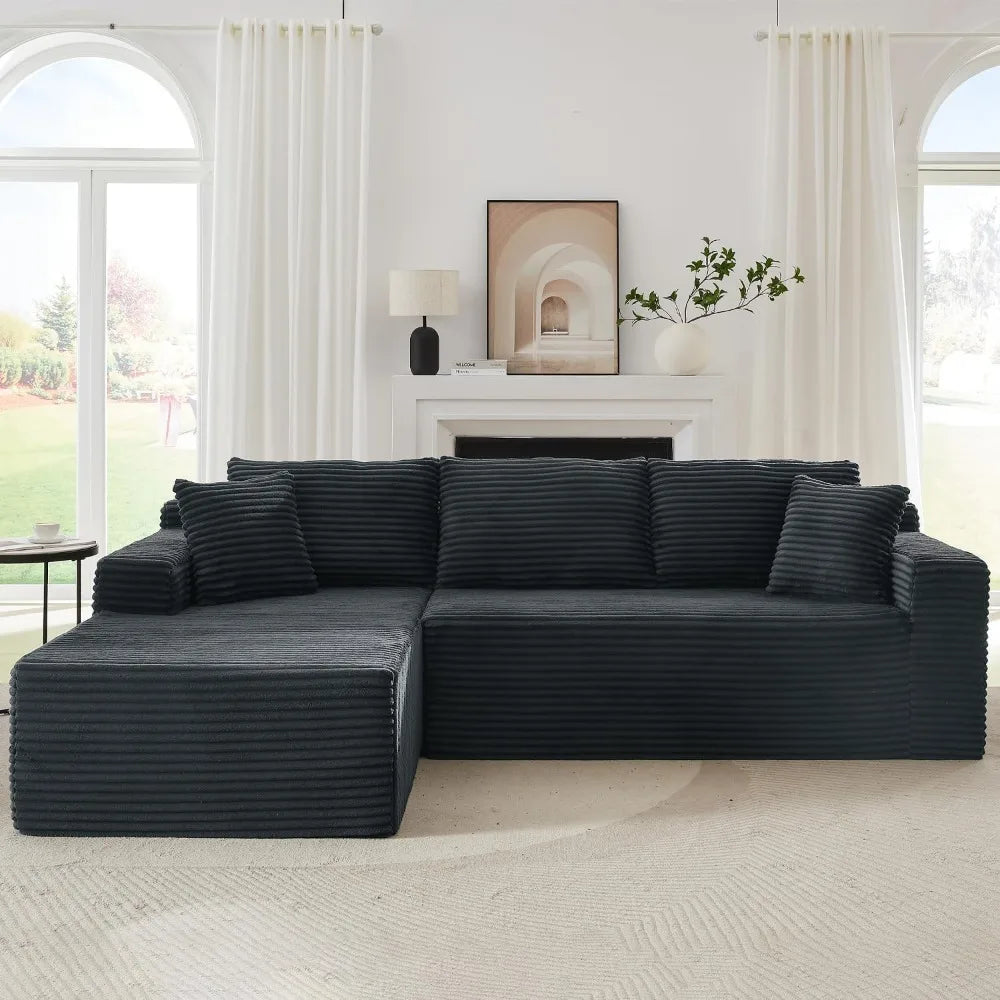 Boneless Cloud Sectional Couches for Living Room, L Shaped Sofa with Deep Seat & Left Chaise, Fluf