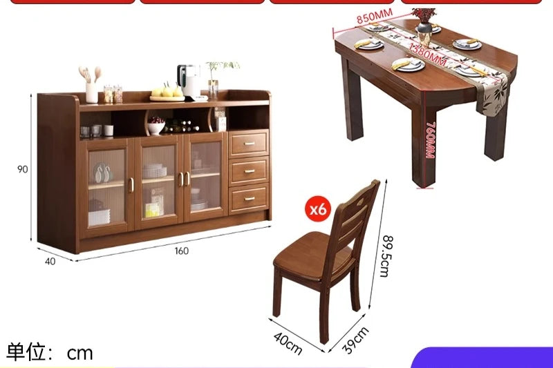 CL all solid wood dining table and chair combination rectangular telescopic folding variable small apartment household dining