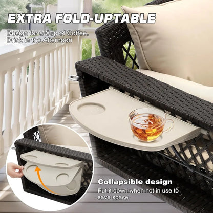 3 Person Porch Swing Patio Wicker Hanging Porch Swing Chair Outdoor Rattan Swing Bench with Cushion and Pillow for Garden, Yard