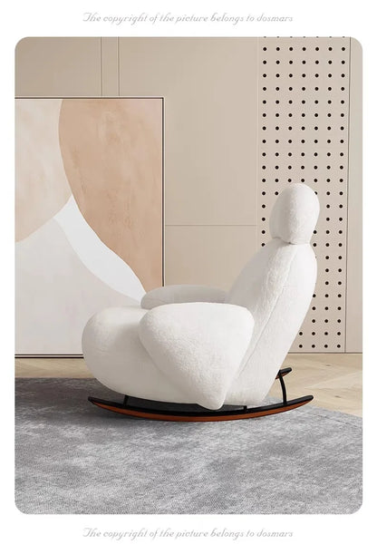 S White Rocking Chair Reclining and Sleeping Cream Single Plush Rocking Chair Lazy Sofa Balcony Leisure Chair  furniture