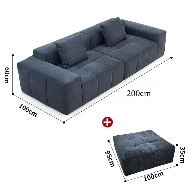 Full Sponge Compressed Fabric Sofa Modern Simple Living Room Couch Tofu Block Sofa Small Apartment Straight Row Combination Sofa