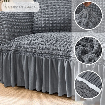 1 Seater Seersucker Sofa Cover with Elastic Skirt Stretch Sofa Protector Removable Slipcover Armchair Cover Elastic Couch Cover