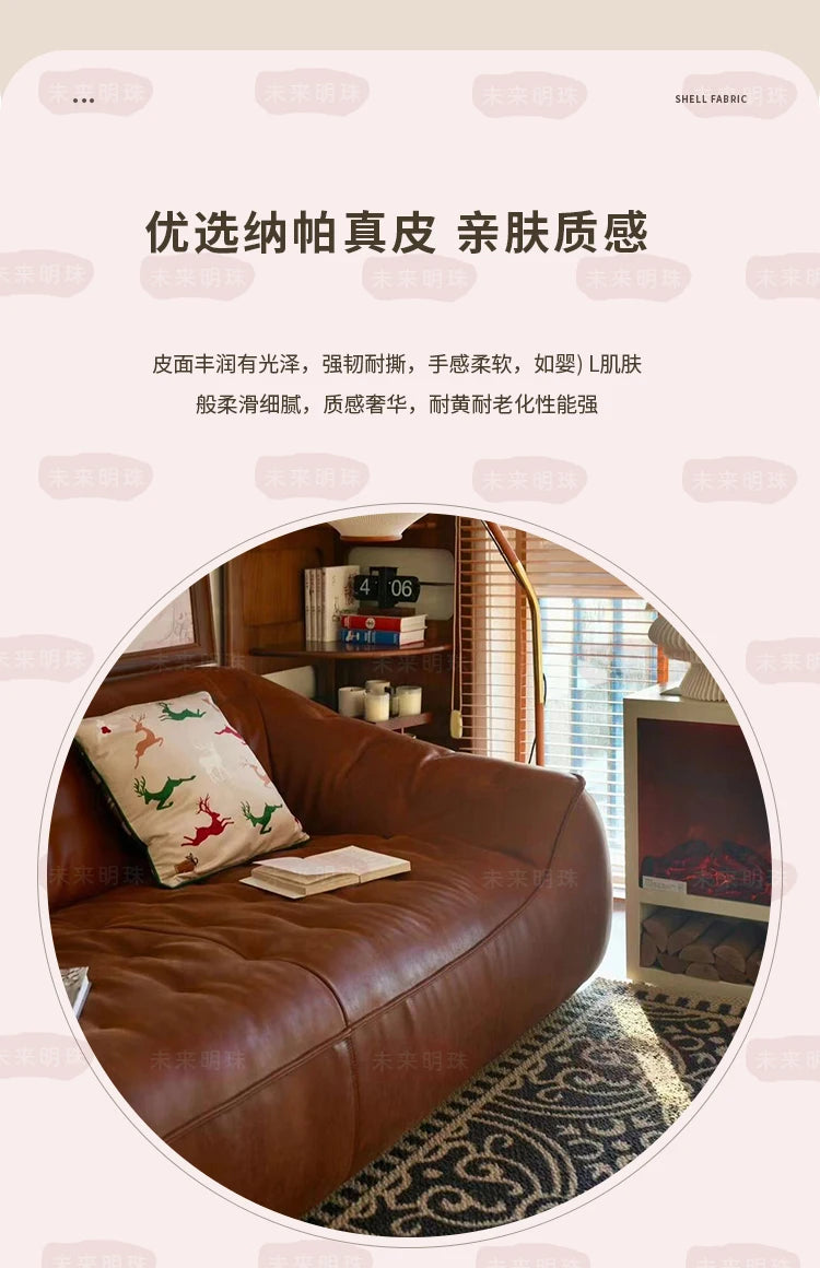 Oil Wax Leather French Retro Small Apartment Straight Row Leather Sofa Living Room Sofa