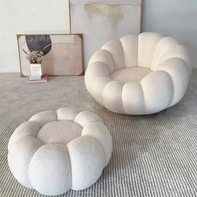 Modern White Velvet Swivel Lazy Sofa Chair New Design Pumpkin Lounge Ottoman Living Room Furniture Set for Hotels