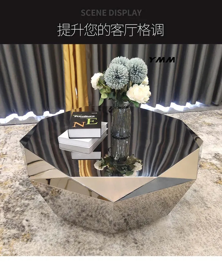 CZ  Steel Diamond-Shaped Coffee Table Modern Fashion Living Room Model Room Sales Office Mirror Titanium Small Coffee Table