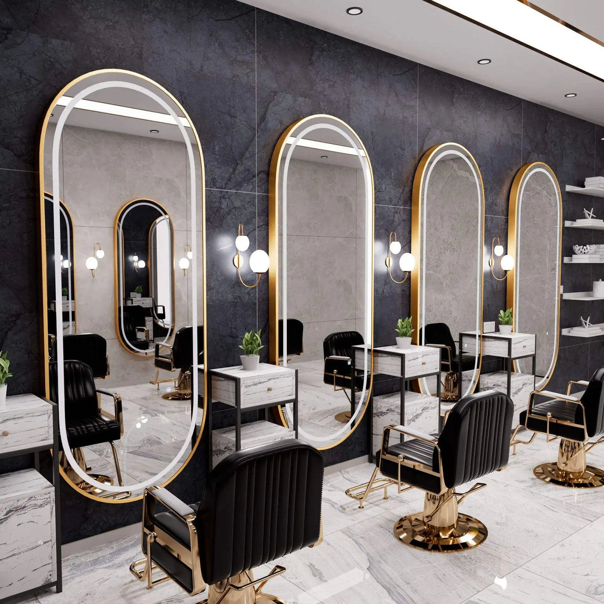 Golden Frame Beauty Salon Lighted Mirror LED Mirror Dresser Decorative Wall Mounted Illuminated Salon Wall Mirror
