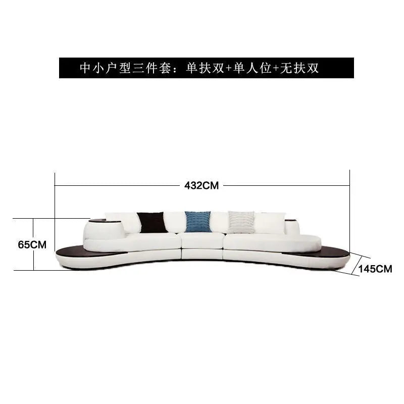 Combinaison de canapés en cuir courbés créatifs, style luxe léger, pour salon, appartement de petite et moyenne taille, moderne et simple