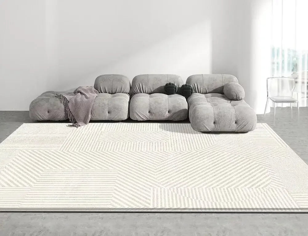 Modern White Minimalism Large Living Room Carpet Light Luxury Beige Decoration Bedroom Carpet Soft Lounge Rug Washable Floor Mat