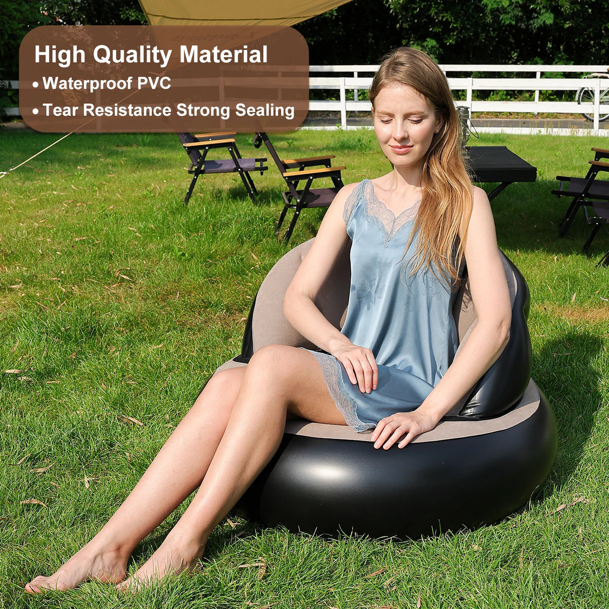 1PC Thickened PVC Inflatable Sofa Ergonomic Design for Comfortable Seating Experience, Foldable Flocking Garden Sofa