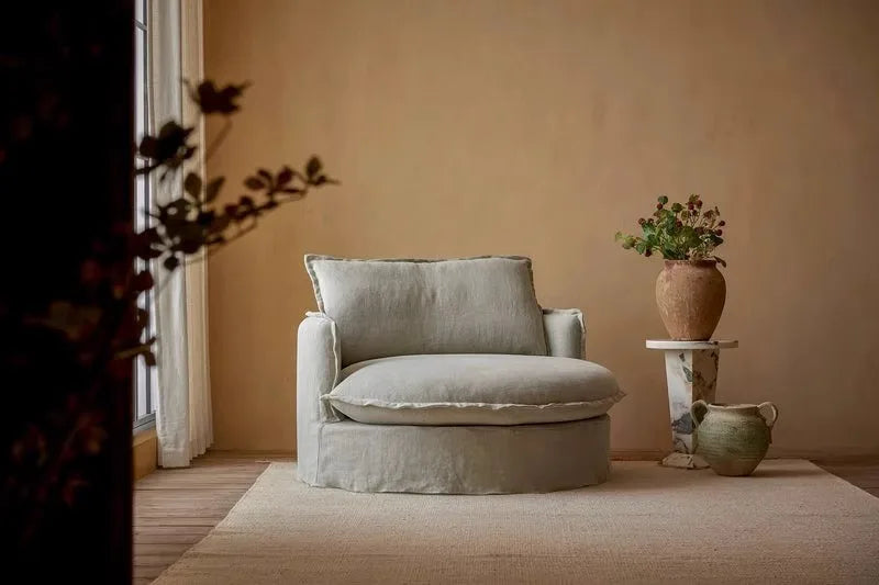North American wabi style Japanese style white cream linen cotton and linen designer living room B & B straight