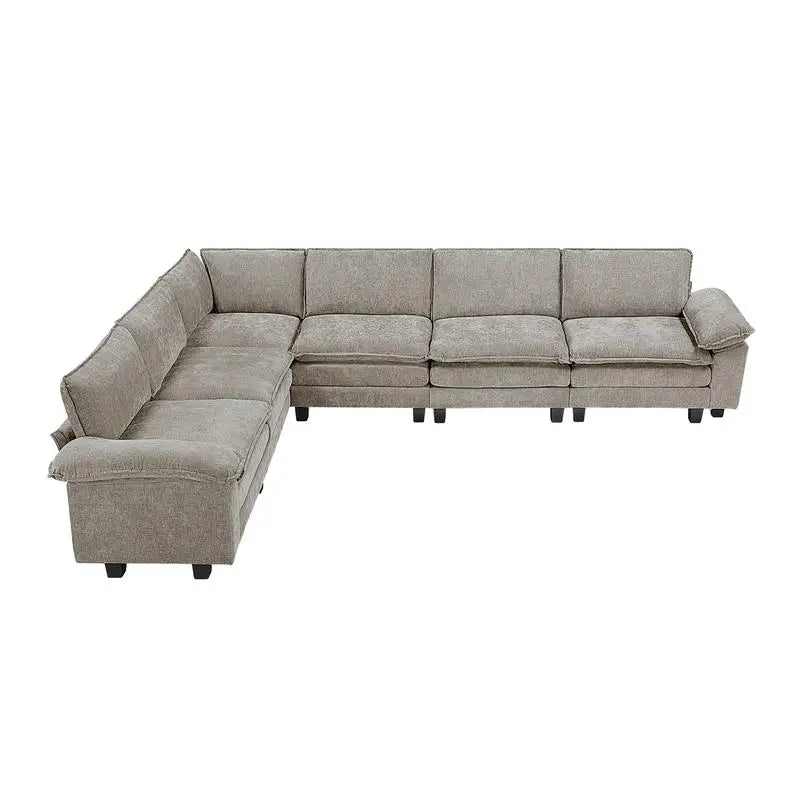 Modern 6-Piece Modular Sectional Sofa Set in Plush Chenille Upholstery for Comfortable Living Room Furniture - Durable Plywood