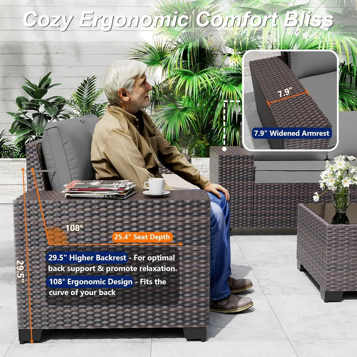 12pc High Back All-Weather PE Rattan Patio Sectional Sofa Set with Coffee Table & Cushions Outdoor Garden Use , Custom