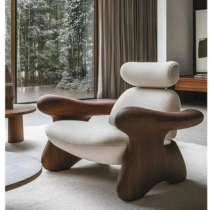 New medieval solid wood single sofa chair original art model room club exhibition hall leisure chair
