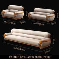 New Chinese ebony leather sofa living room combination size apartment first layer cowhide straight row sofa