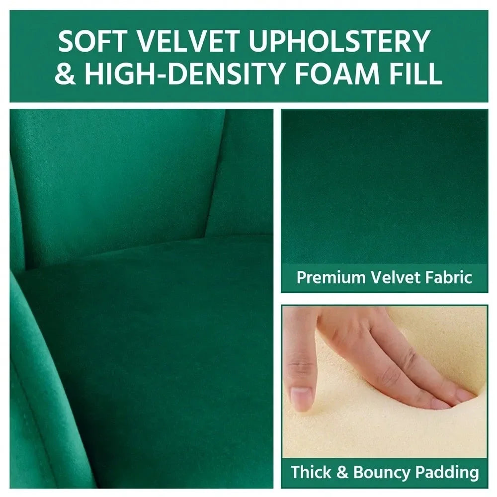 1PC Modern Velvet Vanity Accent Armchair Gold Metal Legs Flower Shape Seat Flared Backrest, SpaceSaving FloorProtect Chair For