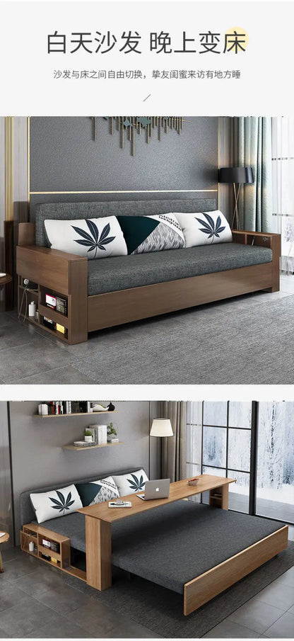 custom. [2675 People Favorited] Solid Wood Sofa Bed Small Apartments, Multifunctional Living Room Study Room, Push-Pull Fold