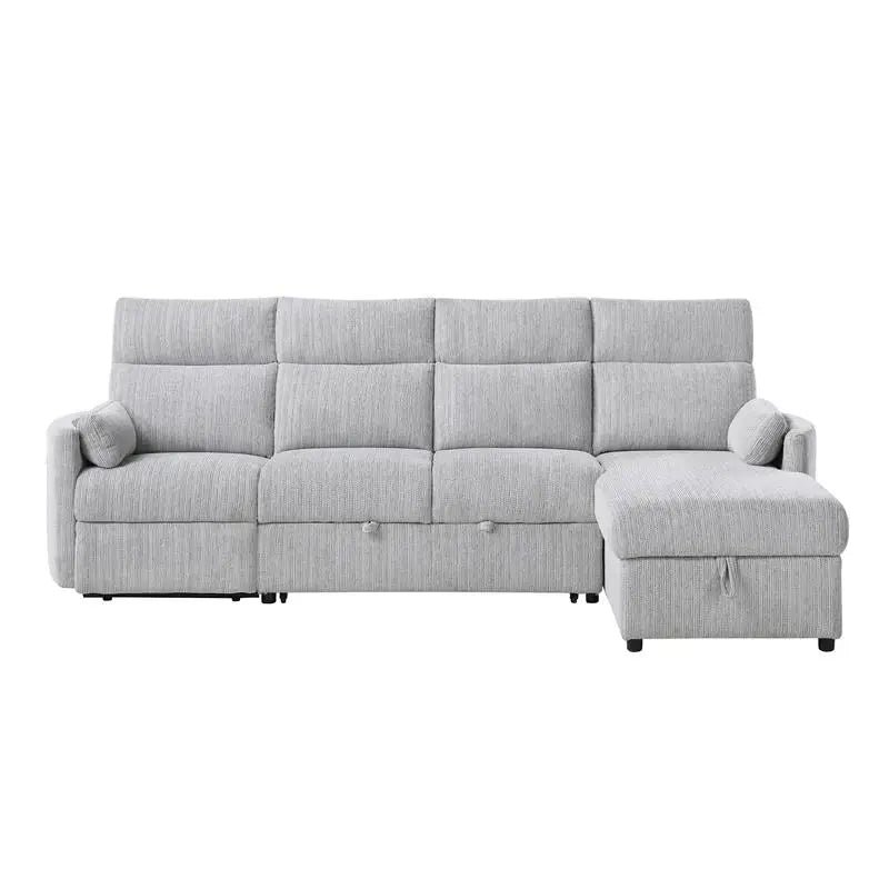Grey Sleeper Sofa with Storage Chaise Lounge, Versatile Design for Living Room or Guest Room, Compact and Stylish Furniture