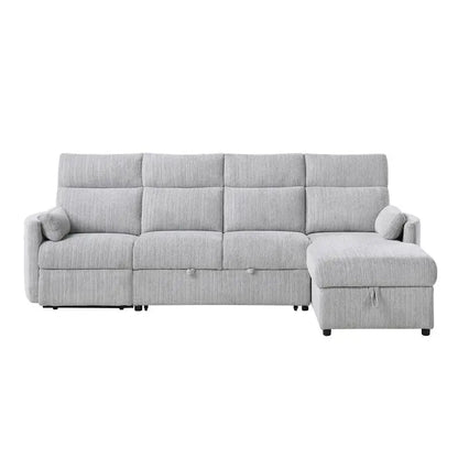 Grey Sleeper Sofa with Storage Chaise Lounge, Versatile Design for Living Room or Guest Room, Compact and Stylish Furniture