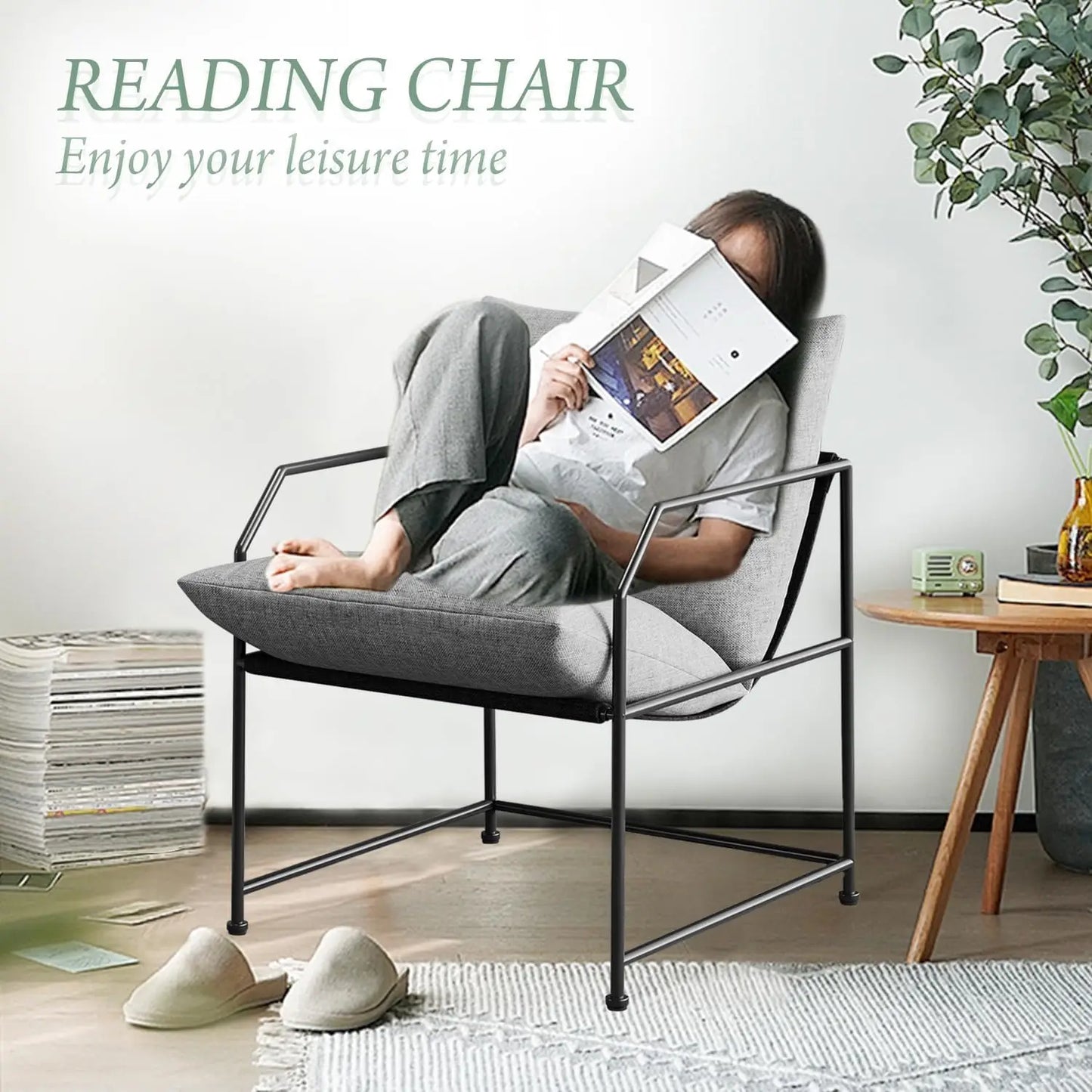 Accent Chair Living Room Chairs Comfy Reading Chair For Bedroom Upholstered Lounge Chair Mid Century Modern Arm Chair Sling