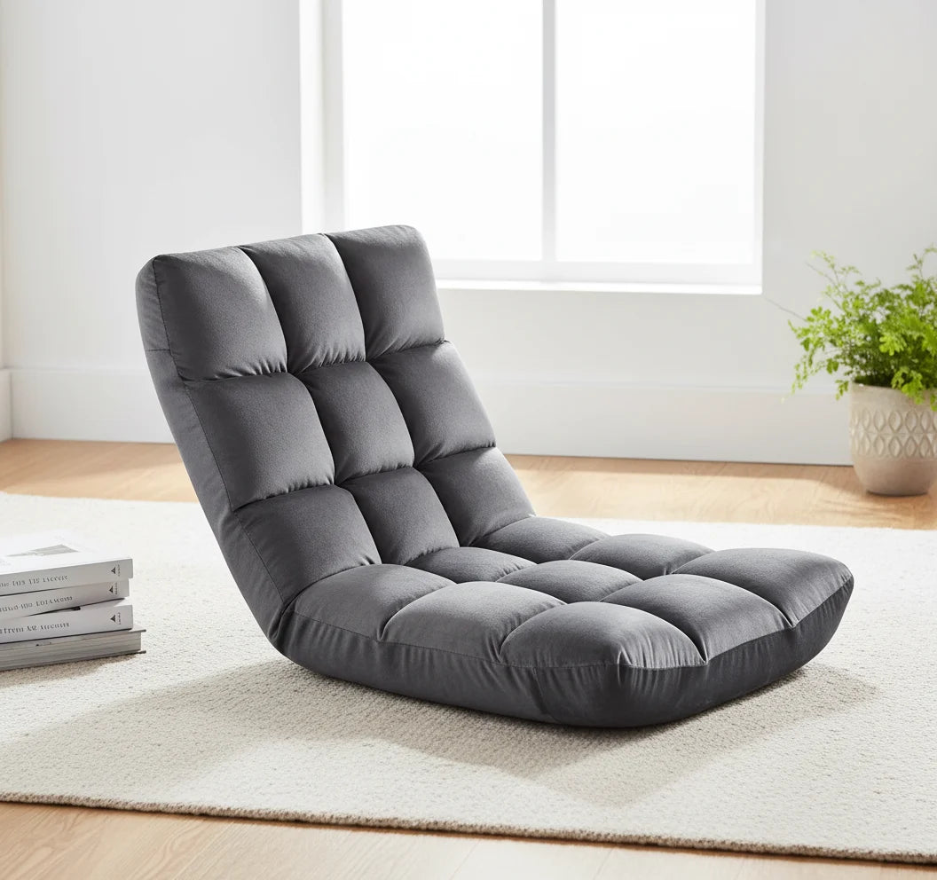 Adjustable Floor Sofa Chair with Back Support, Padded Recliner for Gaming and Meditation, Gray
