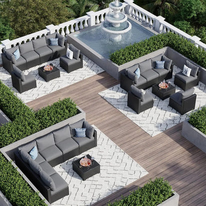 7 Piece Patio Furniture Set Wicker Rattan Patio Sectional Sofa Set Outdoor Seating Furniture with ThickenedCushion, Grey