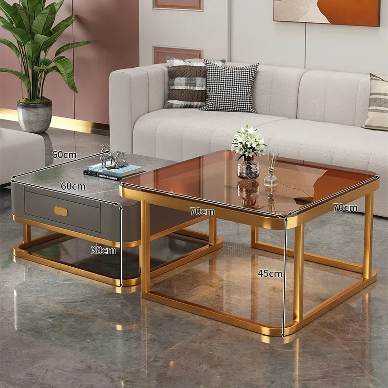 Glass Luxury Coffee Tables Bedside Centre Center Coffee Tables Gold Combination Nordic Basse De Salon Living Room Furniture