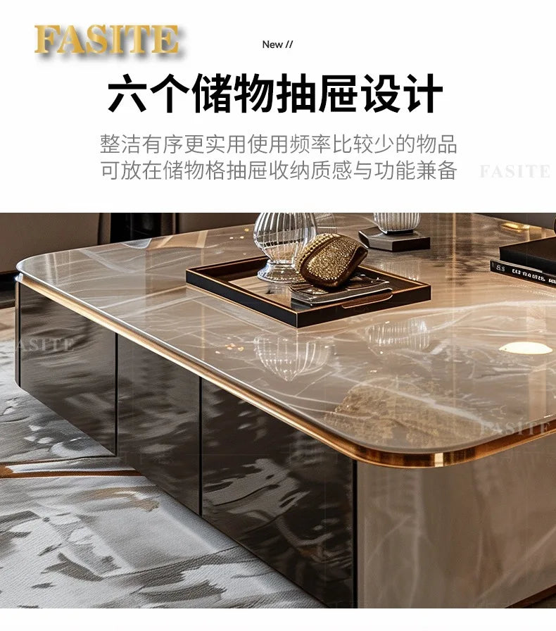 LightLuxury Coffee Table Living Room Home High-end Rectangular Luxury Stone Tea Table New High-end Villa Large Flat Coffee Table