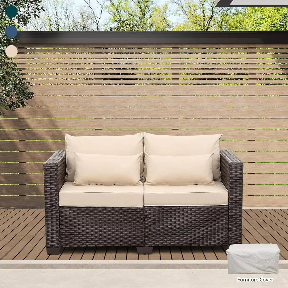 Outdoor Furniture Loveseat Sofa Patio Furniture Small Sofa 2 Seater Couch with Anti-Slip Cushions Lumbar Pillow and Waterproof C