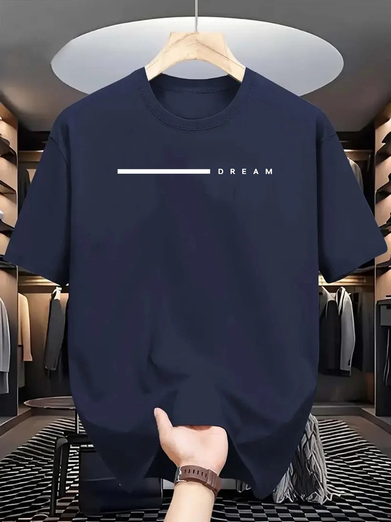 Men's summer fashionable casual loose plus size dreamy letter printed sports round neck short sleeved T-shirt top