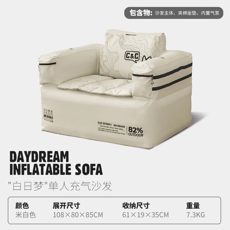Double and Single Inflatable Sofa with Built-in Air Pump, Comfortable and Portable for Camping and Leisure Home Use