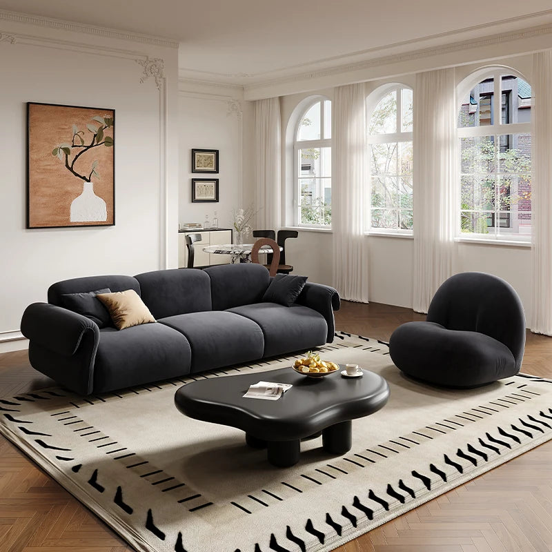 Small apartment sofa living room French retro cloud coffee table combination set green wind straight row fabric