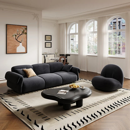 Small apartment sofa living room French retro cloud coffee table combination set green wind straight row fabric