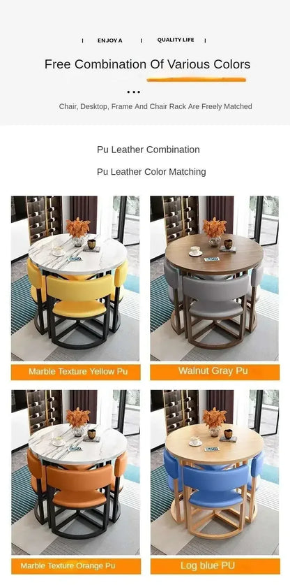 Round Mobile Dining Tables Set Kitchen 4 Chairs Center Wood Table Extendable Luxury Floor Mesa Comedor Home Furniture