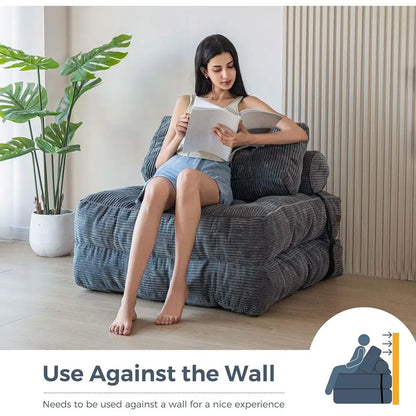 Folding Sofa Bed, Convertible Sleeper Chair with Pillow Foldable Mattress with Back Support, Portable Fold Out Chair Bed Comfy F