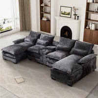 Sectional Sofa Cloud Couch for Living Room, 123" Modern Fluffy Chenille U Shaped Couch, with Storage Console & Cup Holders