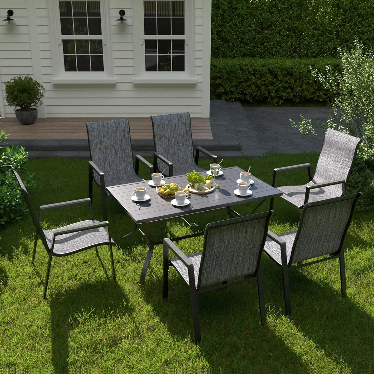 Patio Chairs Set of 6, Stackable Outdoor Dining Chairs with All Weather Breathable Textilene, High Back Metal Frame