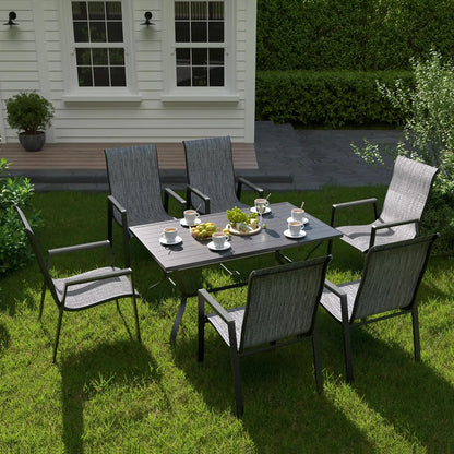 Patio Chairs Set of 6, Stackable Outdoor Dining Chairs with All Weather Breathable Textilene, High Back Metal Frame