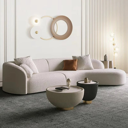 Nordic Minimalist Home Furniture White 3 Seater Velvet Corner Couch Curved Sectional Boucle Teddy Sofa for Living Room