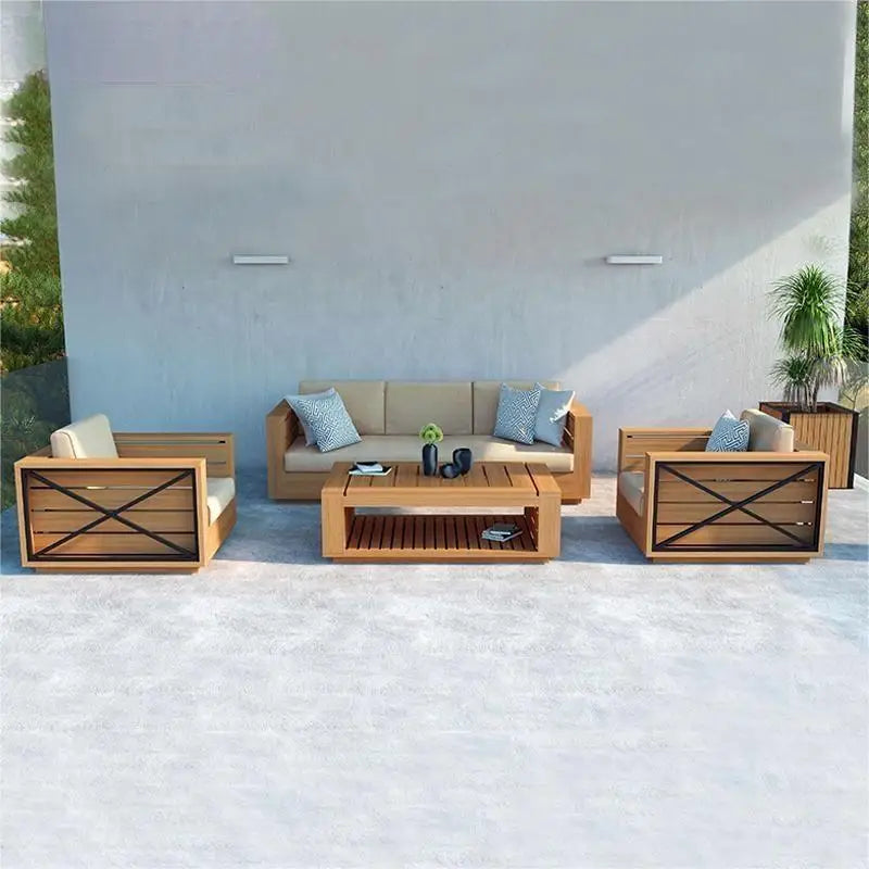 Outdoor Villa Hotel Garden Single Double Teak Sofa Tea Table Set