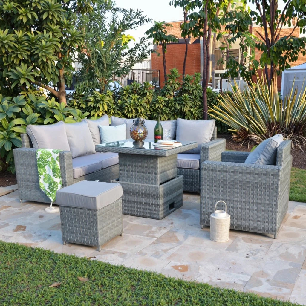 Factory Direct Sell Garden Corner Set Modern Wide Rattan Furniture Outdoor Lounge Sofa Set with Lift Table