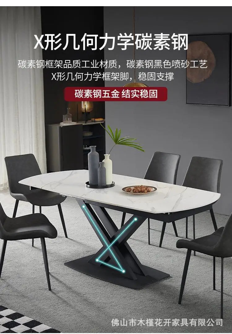Italian minimalist light luxury multi-functional rock slab dining table combination size rectangular telescopicrotatinghousehold