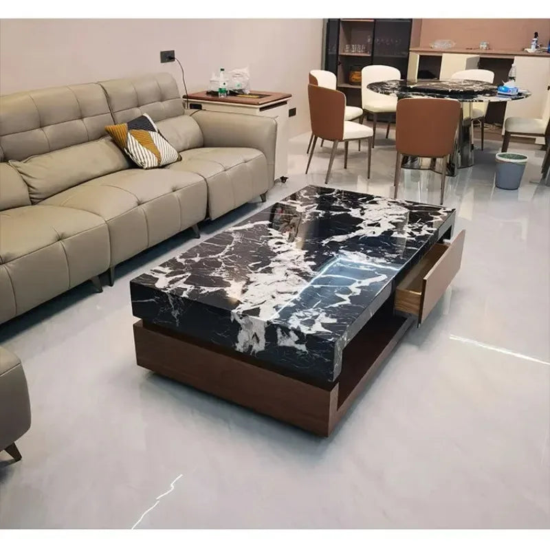 a163  Bulgari black marble luxury stone coffee table living room new walnut light luxury high sense