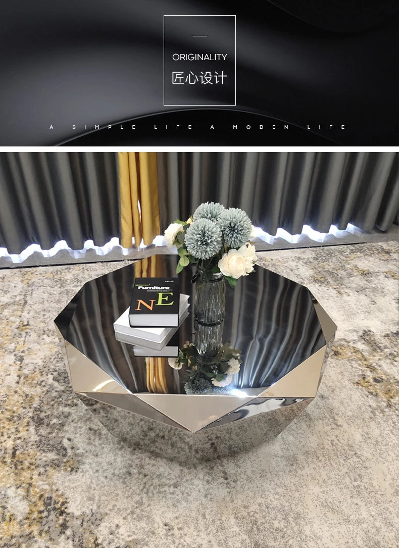 Stainless steel diamond coffee table living room household Italian sofa natural marble furniture