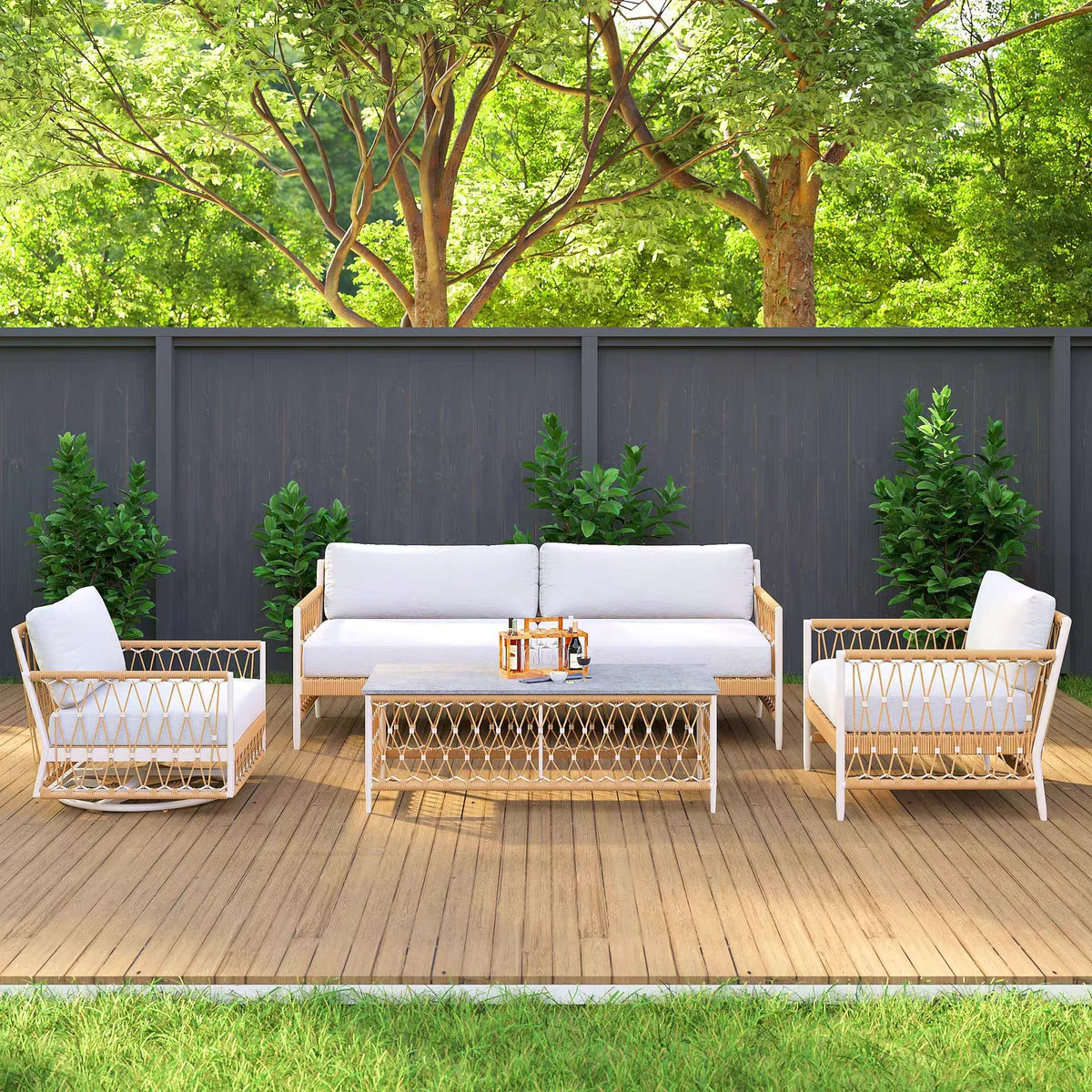 Coffee Table Outdoor Garden Sofas Villa Combination Terrace Waterproof Garden Sofas Hotel Metal Furniture Sofá Jardín MHHYSF