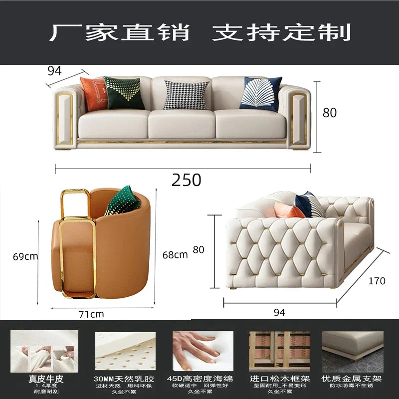 A2-7   new light luxury leather sofa living room combination size modern simple first-layer cowhide sofa