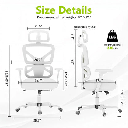 Ergonomic Office Chair Mesh Desk Chair with Lumbar Support and Headrest, High Back Computer Chair with Armrest and, Customized