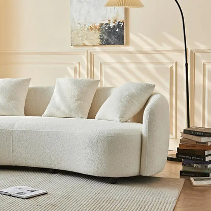 Mid-Century Modern Curved Velvet Sofa, 101" Half Moon Couch with 4 Throw Pillows for Cozy Living Room